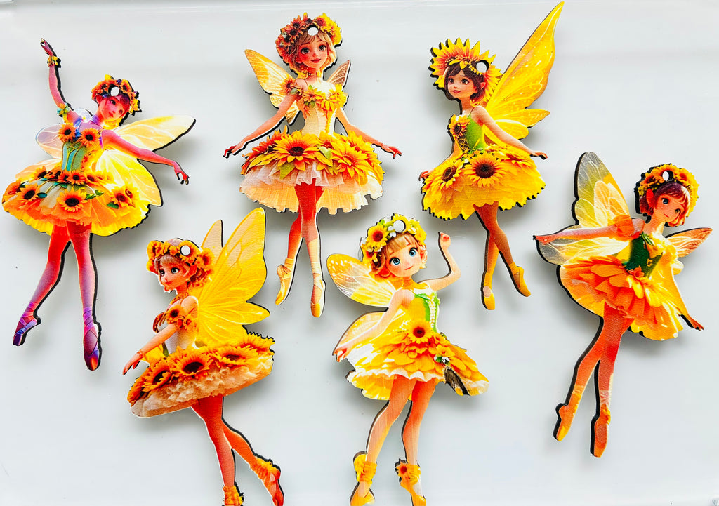 Wooden Sunflower Fairy Pendants