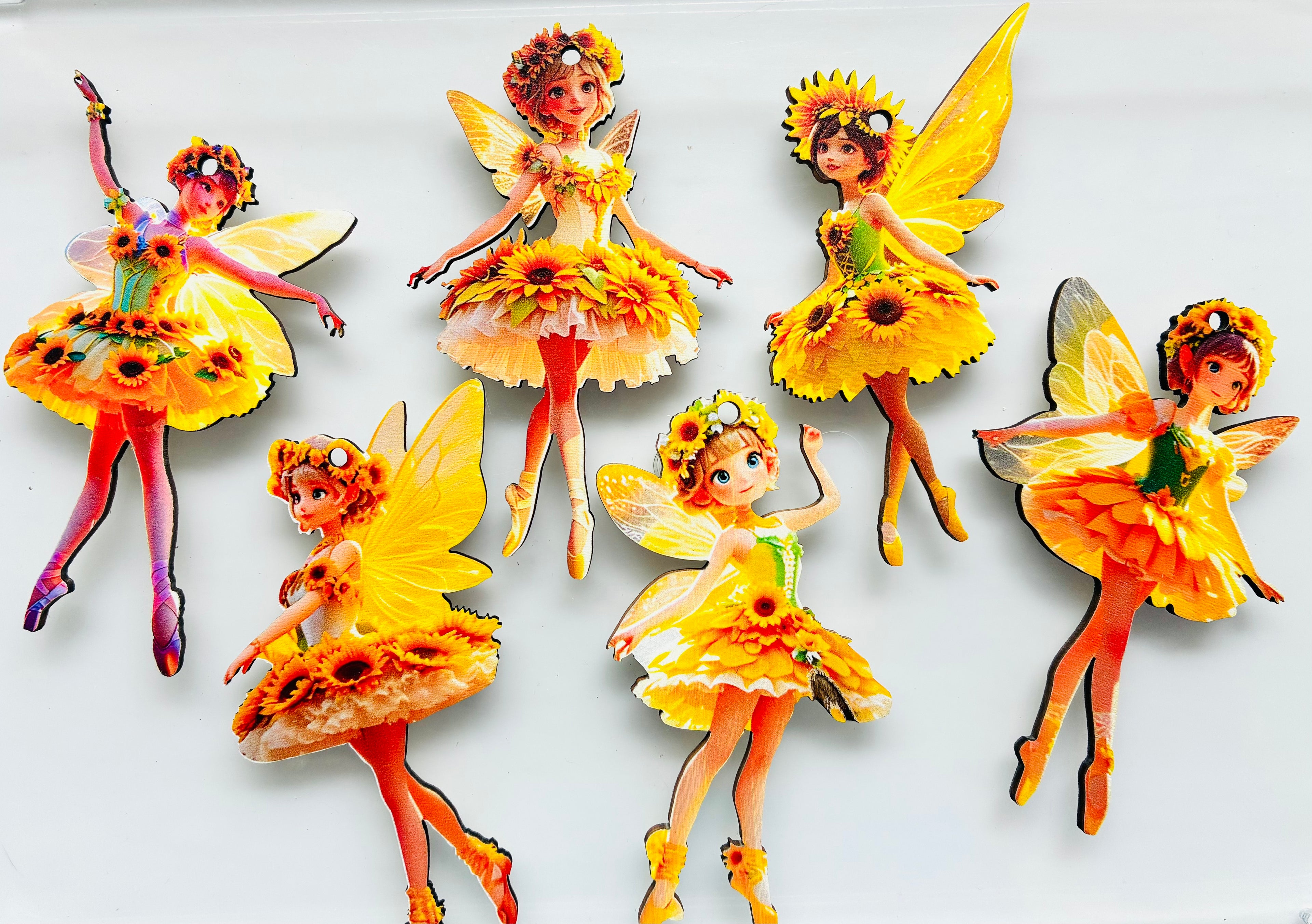 Wooden Sunflower Fairy Pendants