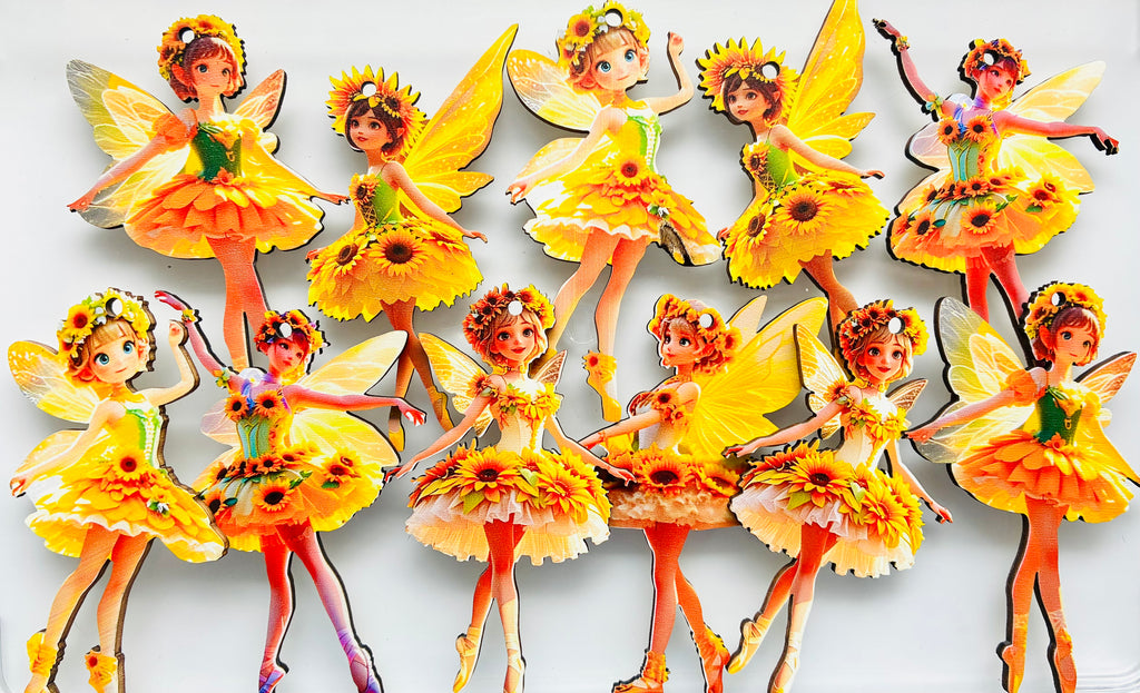 Wooden Sunflower Fairy Pendants